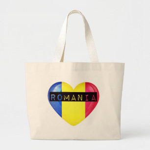 Romania Flag Heart Large Tote Bag
