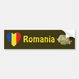 Romania Flag Heart + Map Bumper Sticker
