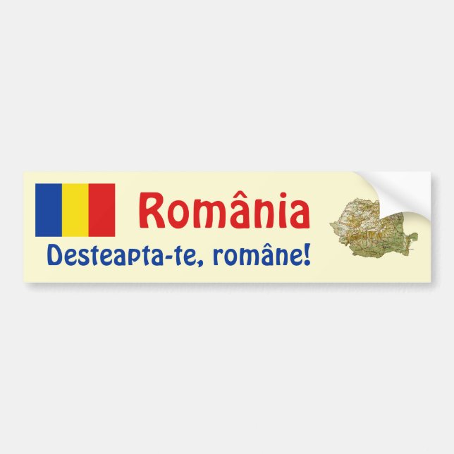 Romania Flag + Map Bumper Sticker (Front)