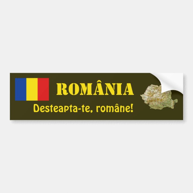 Romania Flag + Map Bumper Sticker (Front)