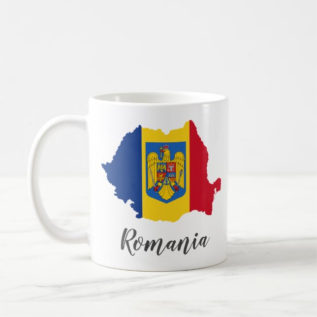 Romania Flag Map Coffee Mug (Left)