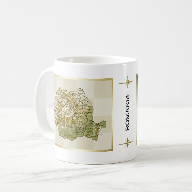 Romania Flag + Map Mug (Front Left)