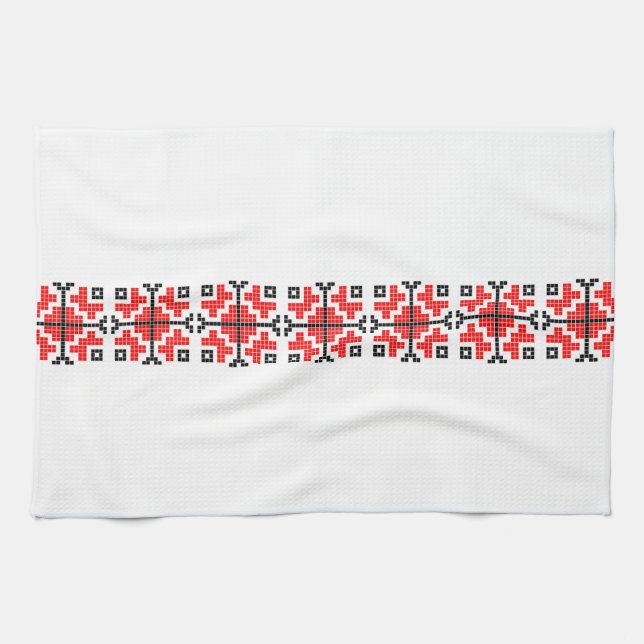 romania folk ethnic floral geometric motif costume kitchen towel (Horizontal)