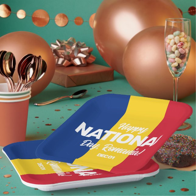 Romania Independence Day Romanian National Flag Paper Plate (Multi)