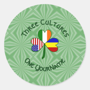 Romania Ireland USA Shamrock Flag Personalized Classic Round Sticker