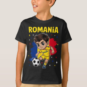 Romania Kid Goal Cartoon Rumania Flag For Boys Kid T-Shirt