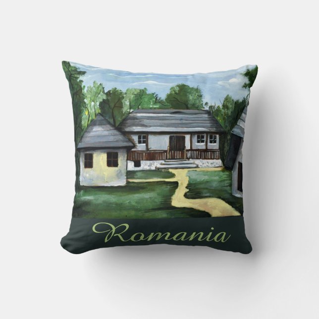 Romania - l Transylvanian  Rustic House Text Throw Pillow (Front)