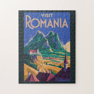 Romania Landscape Illustration Travel Art Vintage Jigsaw Puzzle