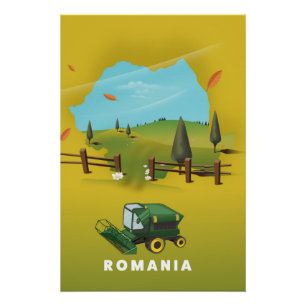 Romania Map Illustrated print poster.