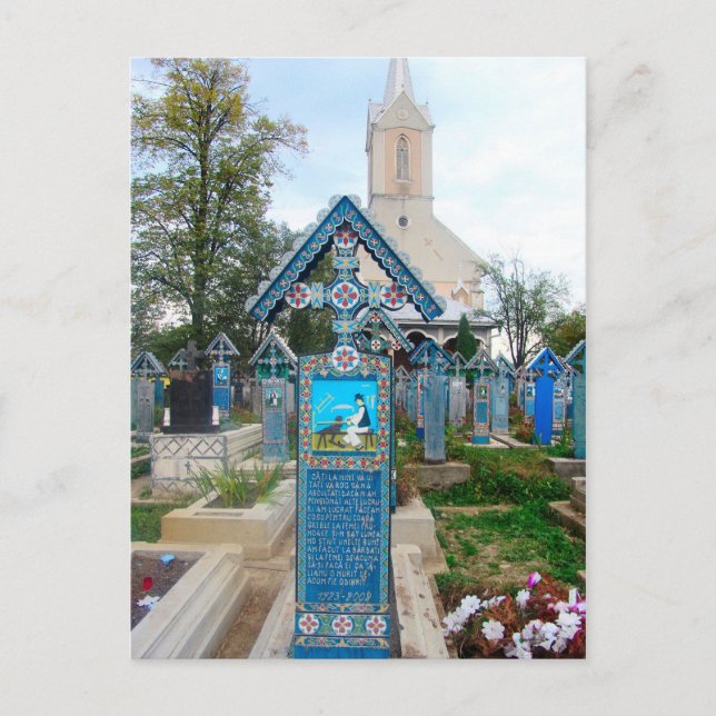 Romania, Marumures, Merry Cemetery, wood carving Holiday Postcard (Front)