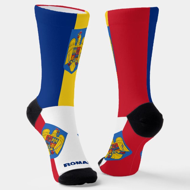 Romania Patriotic, Sustainable Romanian Flag Socks (Angled)
