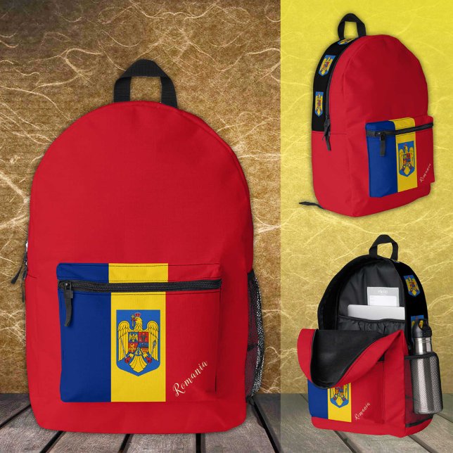 Romania, Red backpack, Romanian Flag / patriotic Printed Backpack (Creator Uploaded)