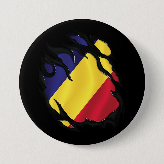 Romania Ripped Flag 3 Inch Round Button (Front)