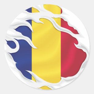 Romania Ripped Flag Classic Round Sticker