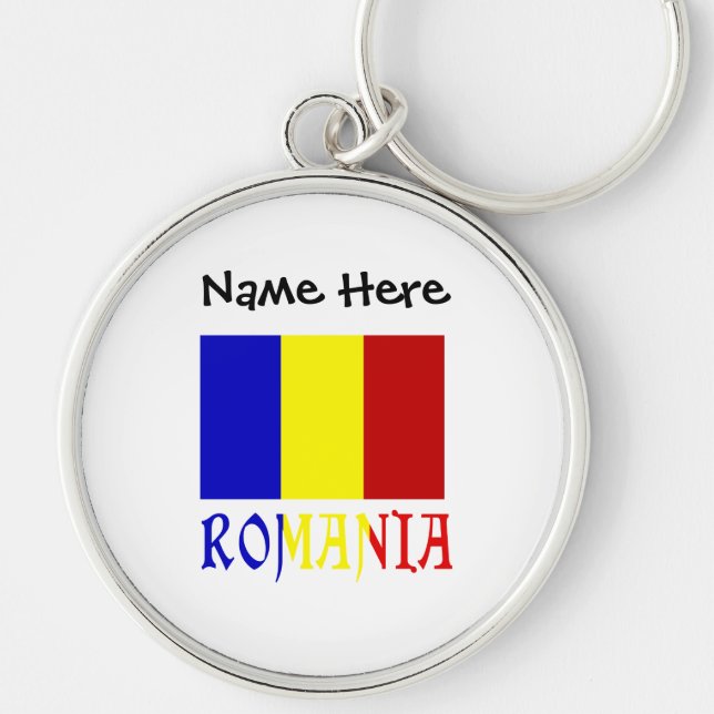 Romania Romanian Flag Black Personalization  Keychain (Front)