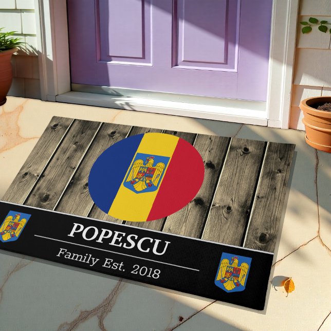 Romania & Romanian Flag Rustic Wood / Family Doormat (Creator Uploaded)