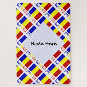 Romania Romanian Flag Titled Black Personalization Jigsaw Puzzle