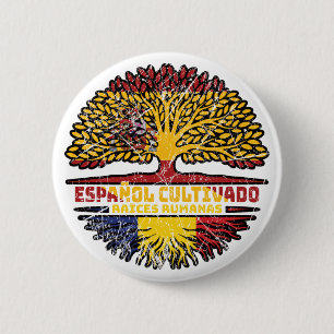 Romania Romanian Spain Spanish Tree Roots Flag 2 Inch Round Button
