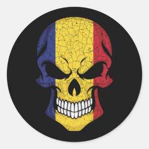 Romania Smiling Skull Flag Classic Round Sticker