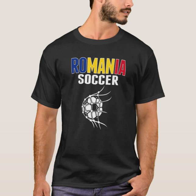 Romania Soccer Ball In Net  Romanian Football Supp T-Shirt (Front)