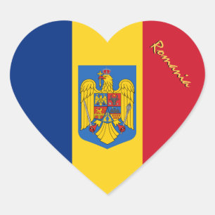 Romania Sticker, Heart, Patriotic Romanian Flag Heart Sticker