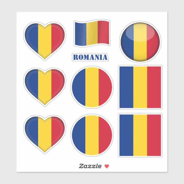Romania stickers & Romanian Flag, Heart /sports (Sheet)