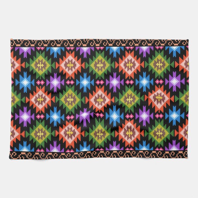 romania traditional folk ethnic motif rug pattern kitchen towel (Horizontal)