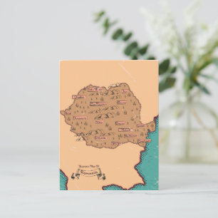 Romania Vintage Counties Map Announcement Postcard