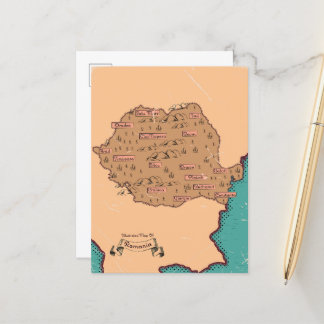 Romania Vintage Counties Map Announcement Postcard