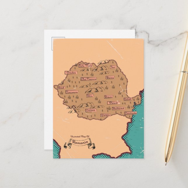 Romania Vintage Counties Map Announcement Postcard (Front/Back In Situ)
