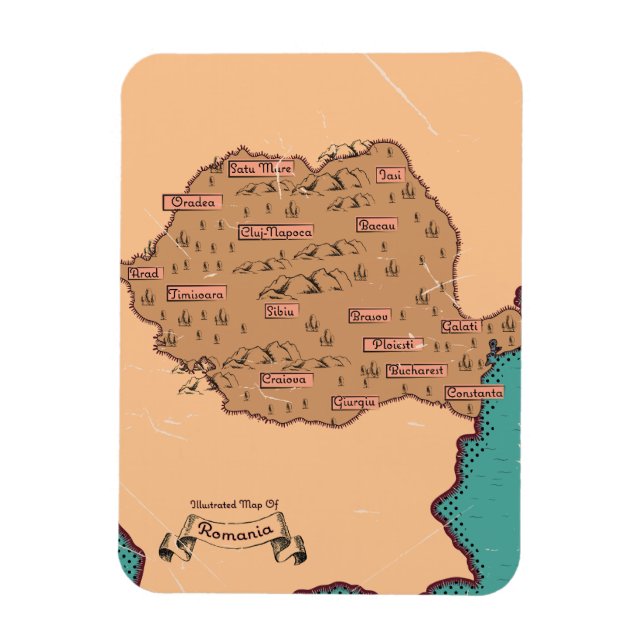 Romania Vintage Counties Map Magnet (Vertical)