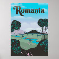 Romania Vintage landscape travel poster