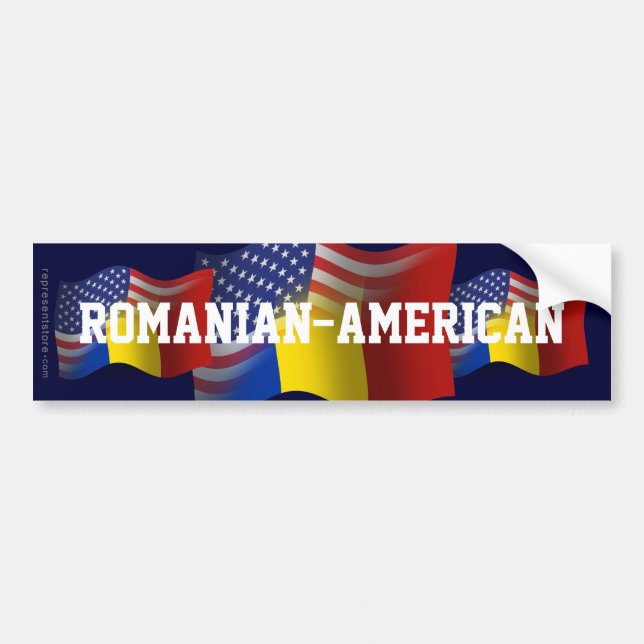 Romanian-American Waving Flag Bumper Sticker (Front)
