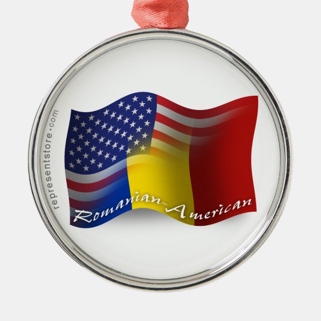 Romanian-American Waving Flag Metal Ornament (Front)