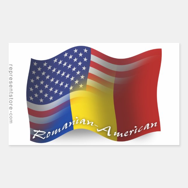 Romanian-American Waving Flag Sticker (Front)