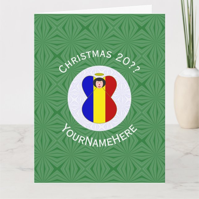 Romanian Angel Christmas Flag Personalized  Card (Front)
