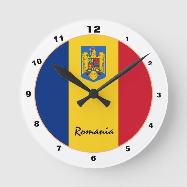Romanian Flag & Romania trendy Home / design Round Clock (Front)