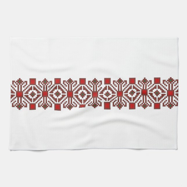 romanian folk costume stitch geometric floral art kitchen towel (Horizontal)