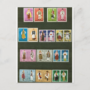 Romanian folk costumes on stamps postcard