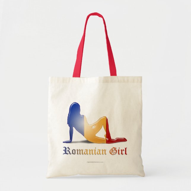 Romanian Girl Silhouette Flag Tote Bag (Front)