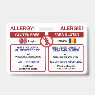 ROMANIAN Gluten Free Travel Card   Allergy Badge