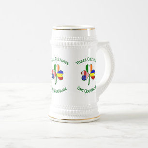 Romanian Irish USA Flag Shamrock Personalized Text Beer Stein