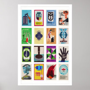 Romanian Matchbox Labels Collage, Vintage Ephemera Poster