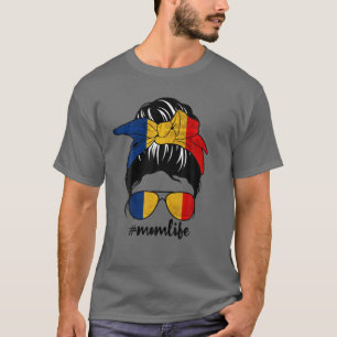 Romanian Mom Messy Bun Romania Pride Patriotic Mot T-Shirt