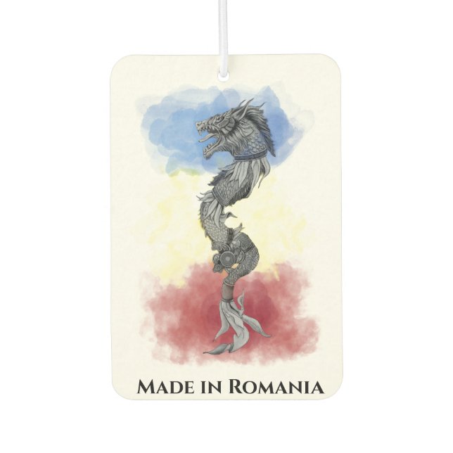 Romanian national flag and ancient Dacian Wolf Air Freshener (Front)