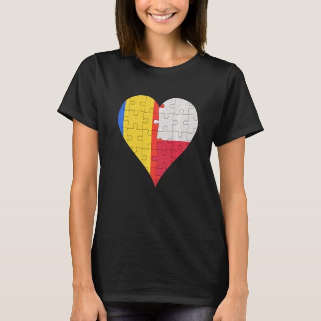 Romanian Polish Flag Heart   T-Shirt (Front)