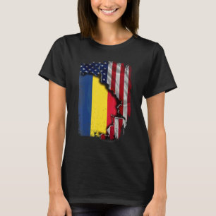 Romanian ROOTS  Half American Flag Patrioitc  Roma T-Shirt