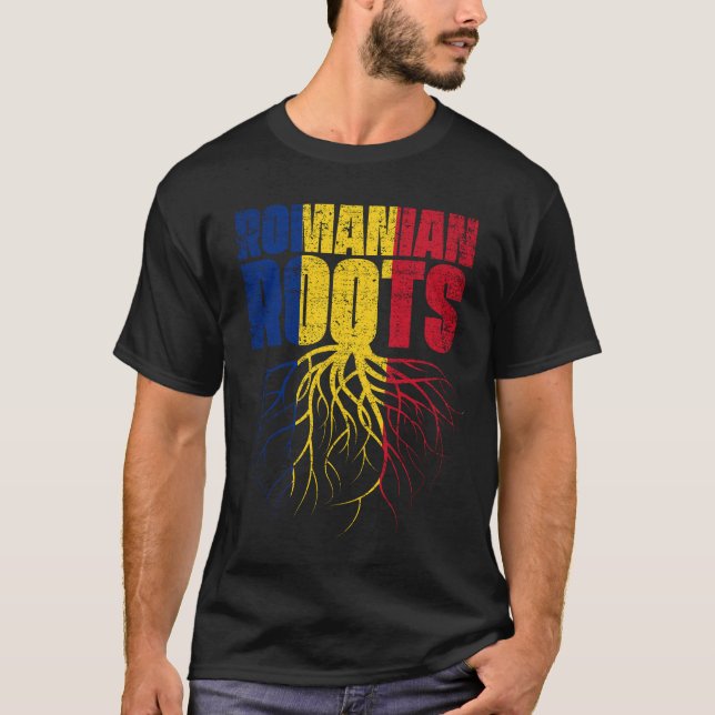 Romanian Roots Romania Heritage Flag T-Shirt (Front)
