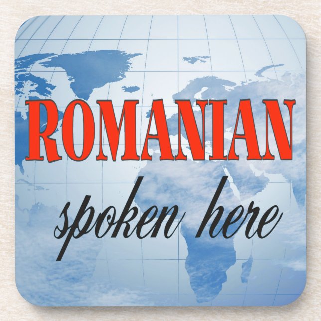 Romanian spoken here cloudy earth coaster (Front)