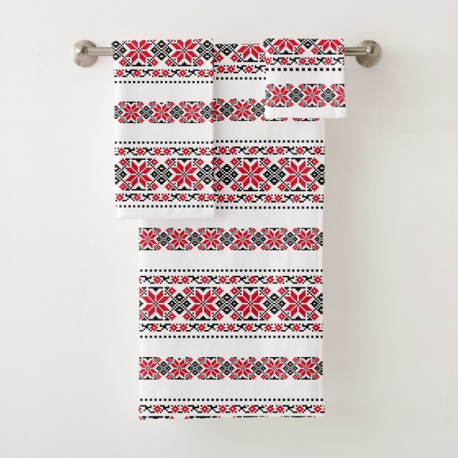 Romanian Traditional Motif "The Stars" Bath Towel Set (Insitu)